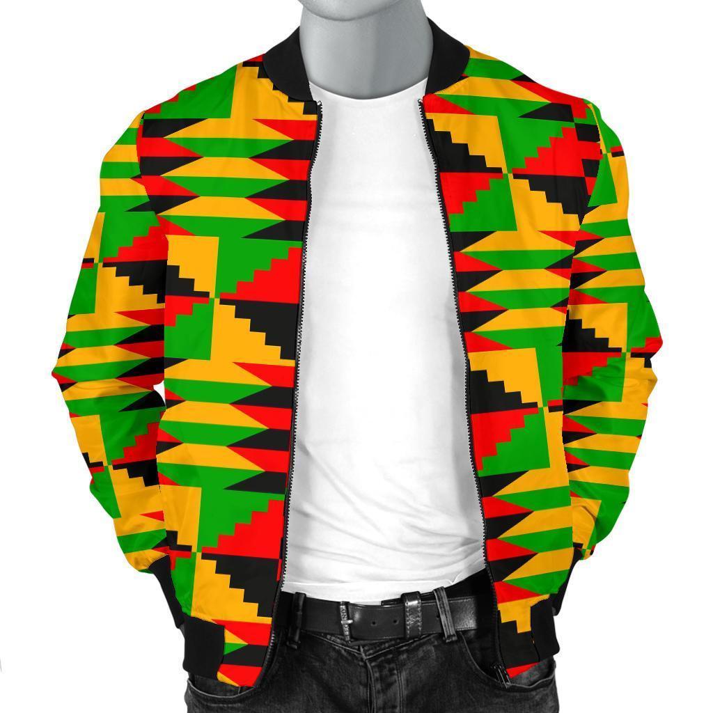 Kente African Pattern Print Men's Bomber Jacket-grizzshop