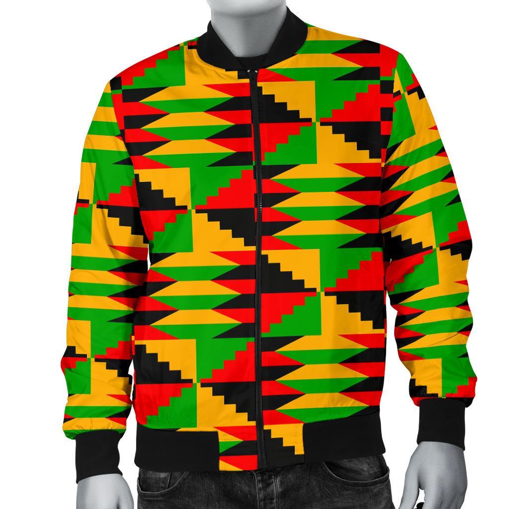 Kente African Pattern Print Men's Bomber Jacket-grizzshop