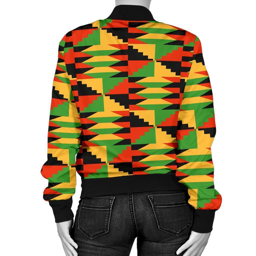 Kente African Pattern Print Women Casual Bomber Jacket-grizzshop