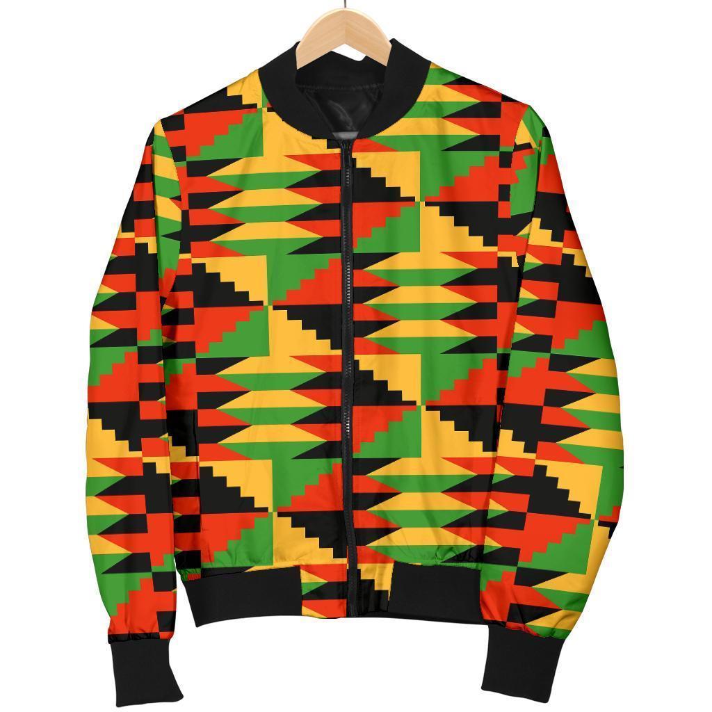 Kente African Pattern Print Women Casual Bomber Jacket-grizzshop