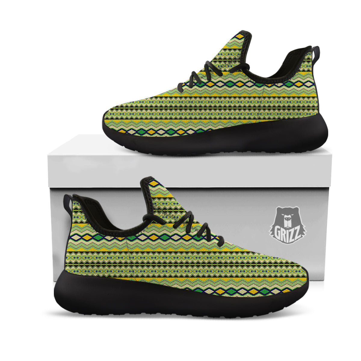 Kente African Print Pattern Black Athletic Shoes-grizzshop