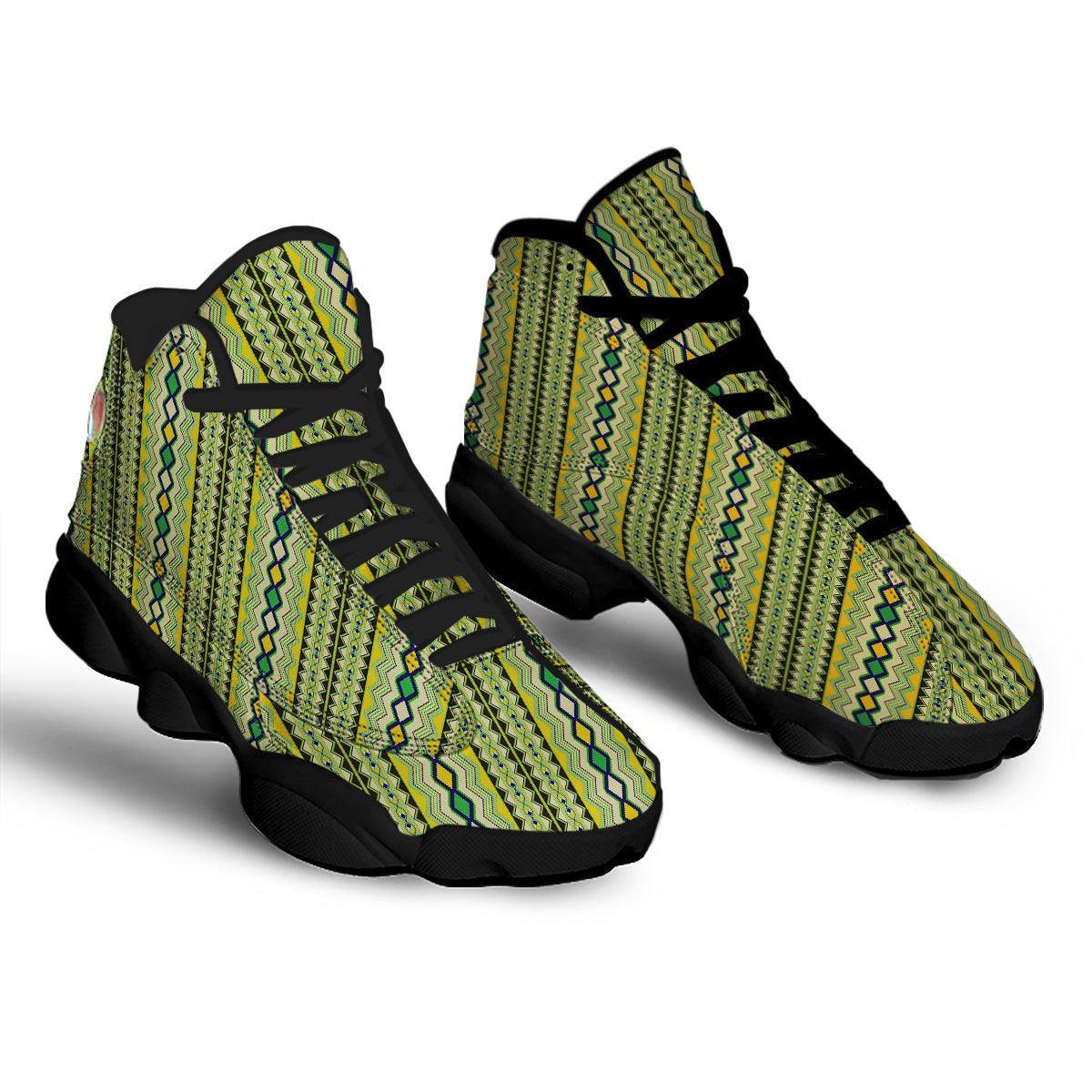 Kente African Print Pattern Black Basketball Shoes-grizzshop