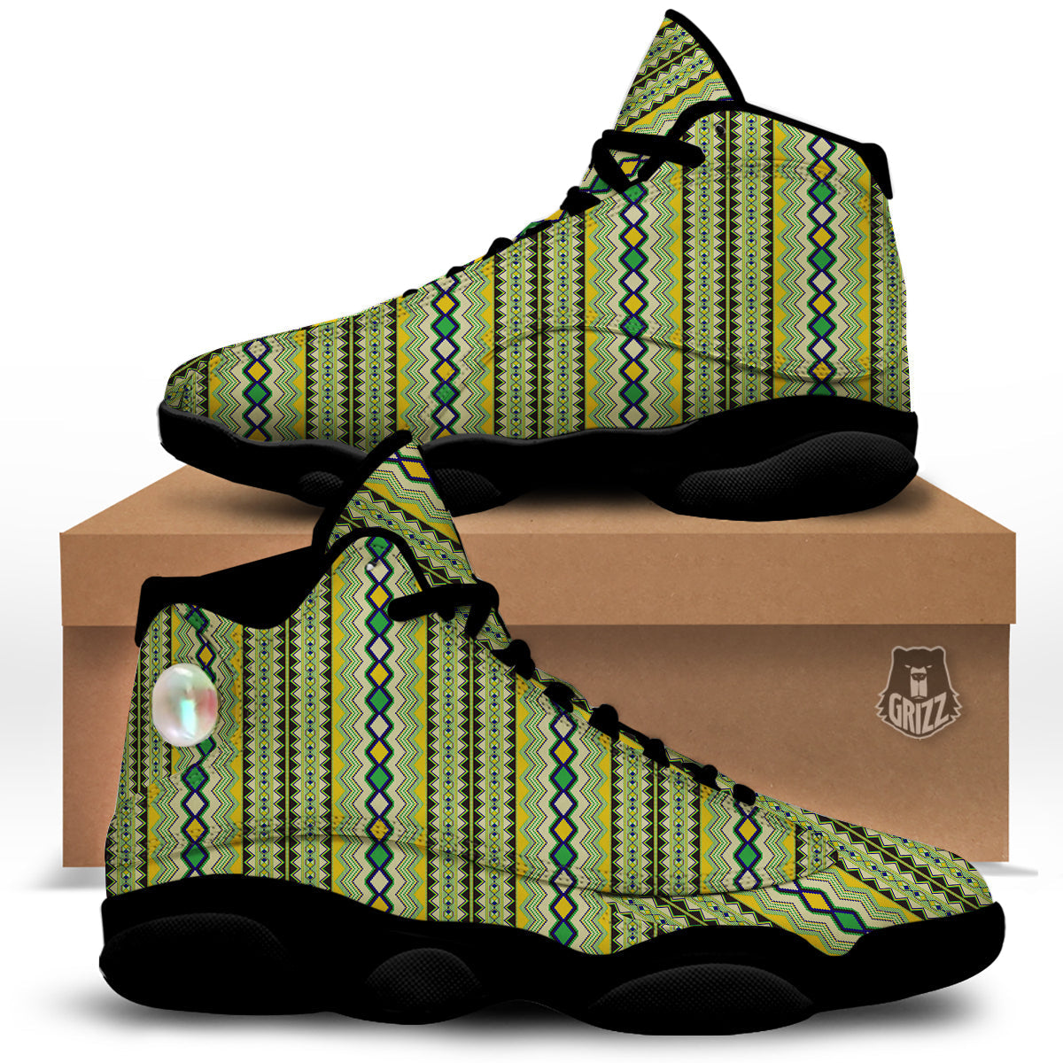 Kente African Print Pattern Black Basketball Shoes-grizzshop