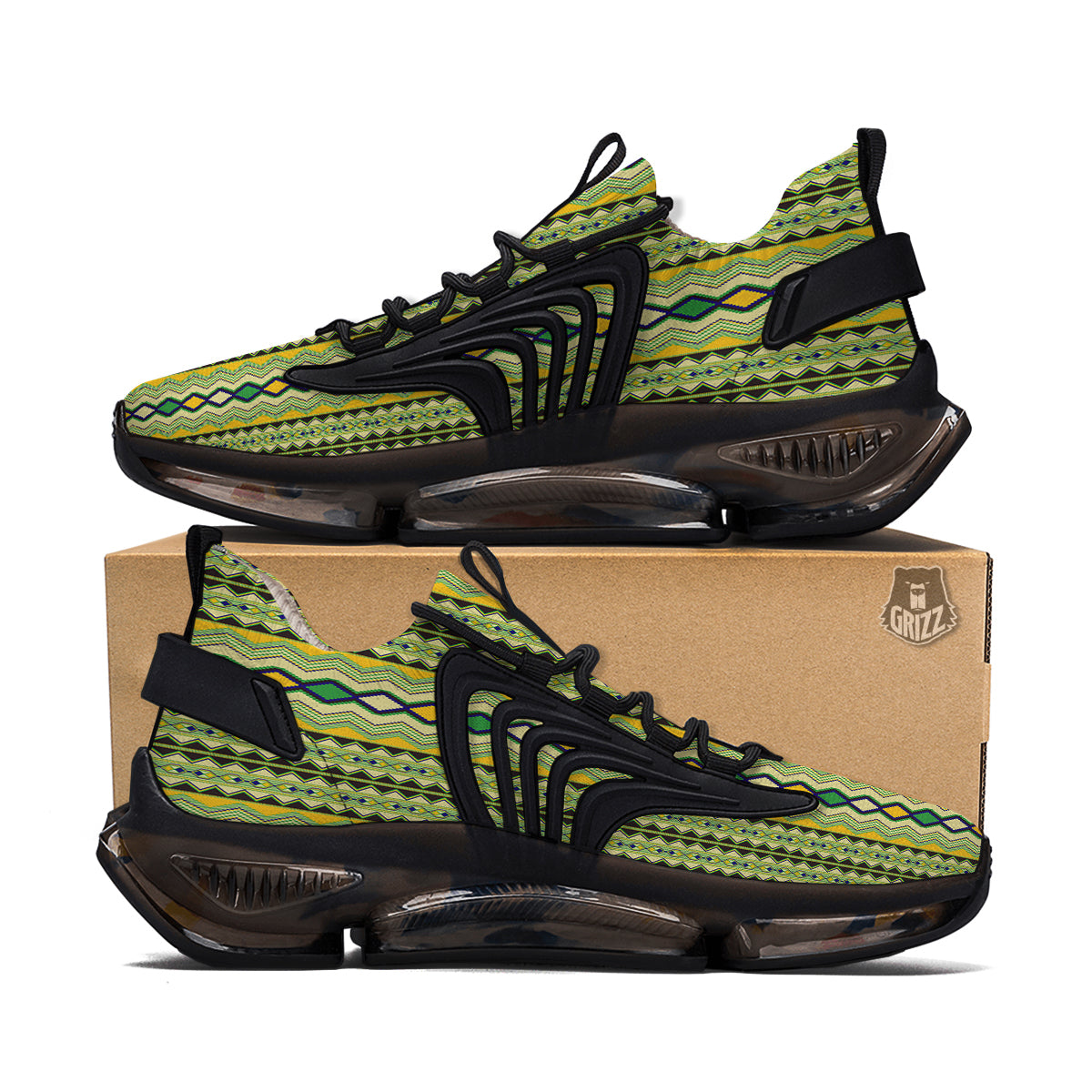 Kente African Print Pattern Black Gym Shoes-grizzshop