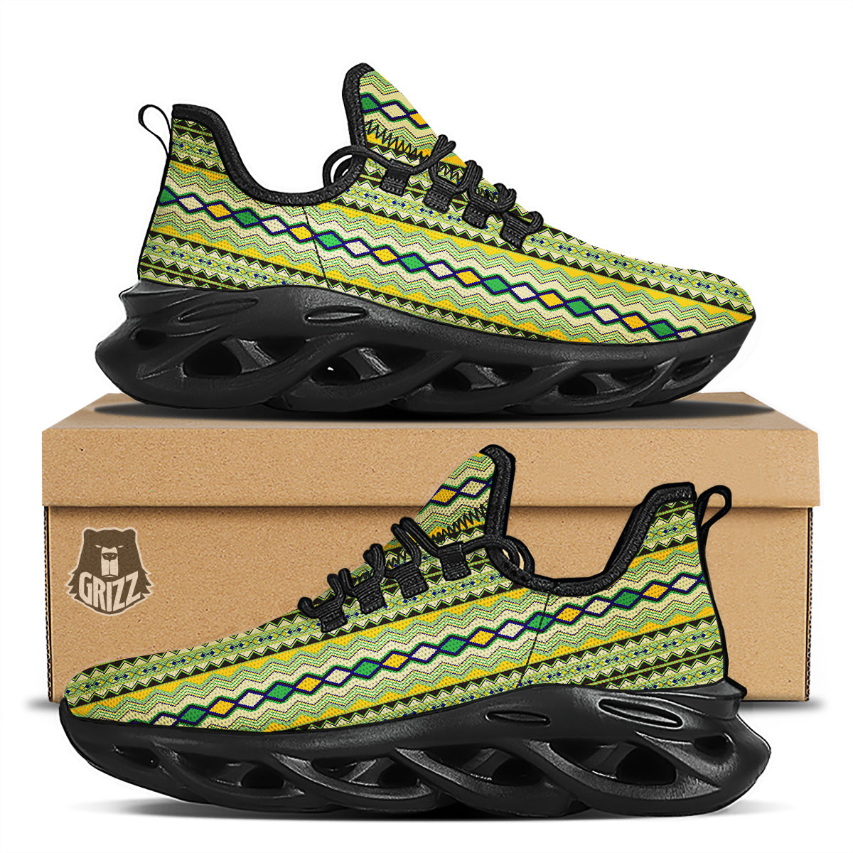 Kente African Print Pattern Black Running Shoes-grizzshop