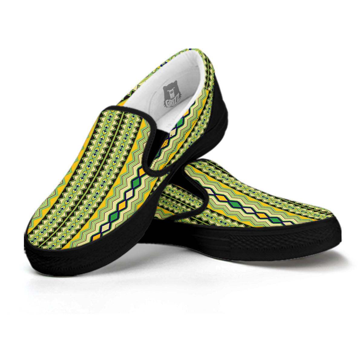 Kente African Print Pattern Black Slip On Shoes-grizzshop