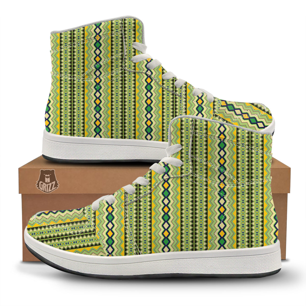 Kente African Print Pattern High Top Sneakers-grizzshop