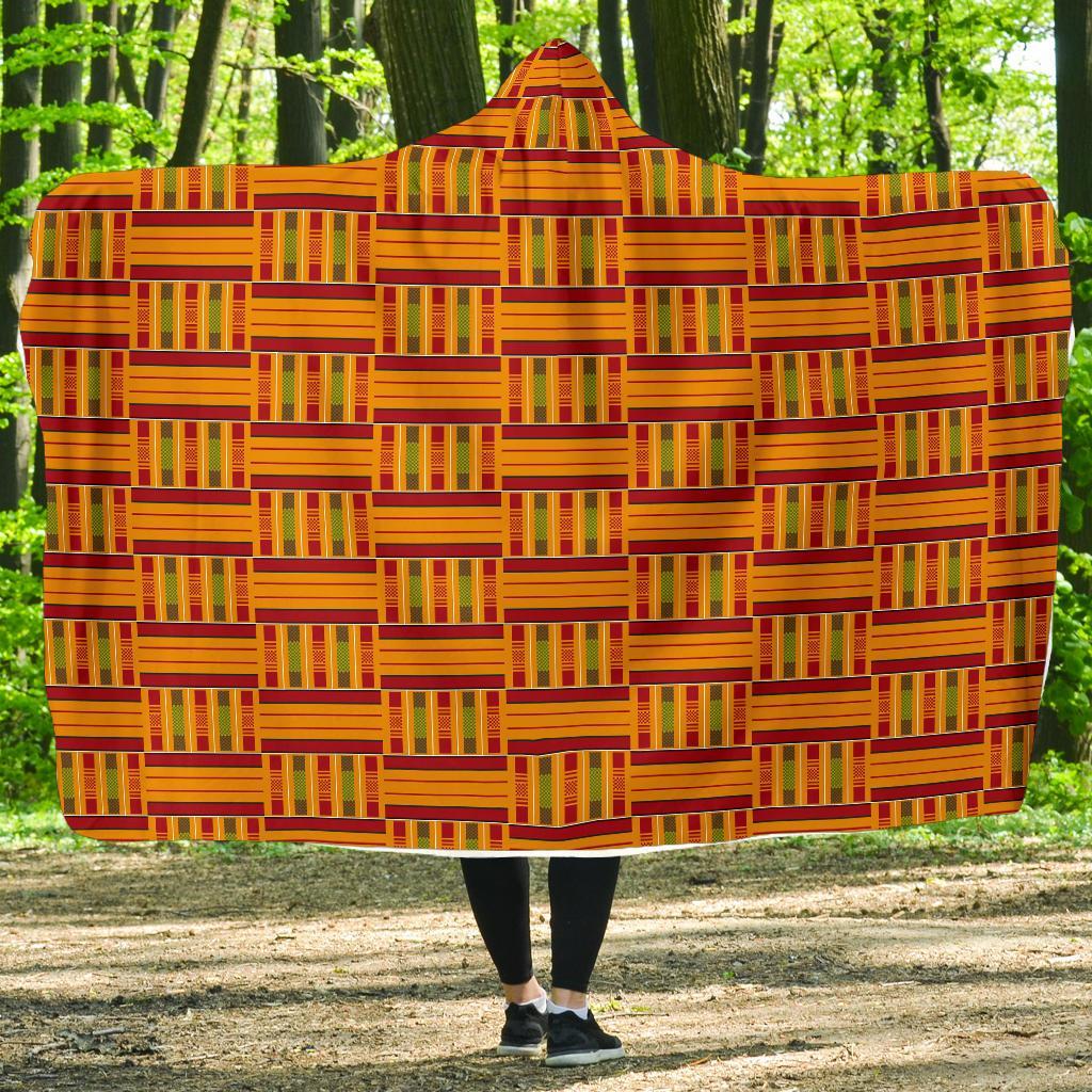 Kente African Print Pattern Hooded Blanket-grizzshop