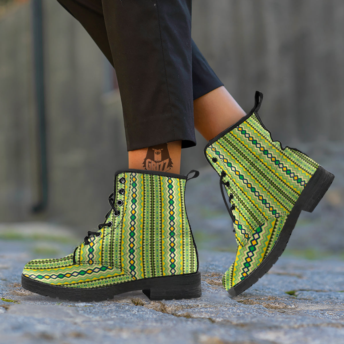 Kente African Print Pattern Leather Boots-grizzshop