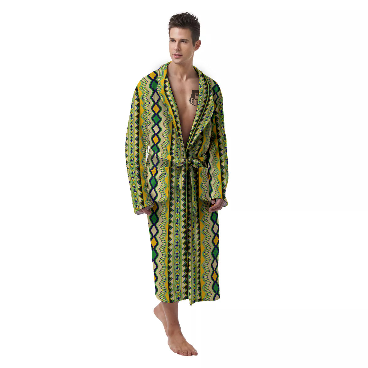 Kente African Print Pattern Men's Robe-grizzshop