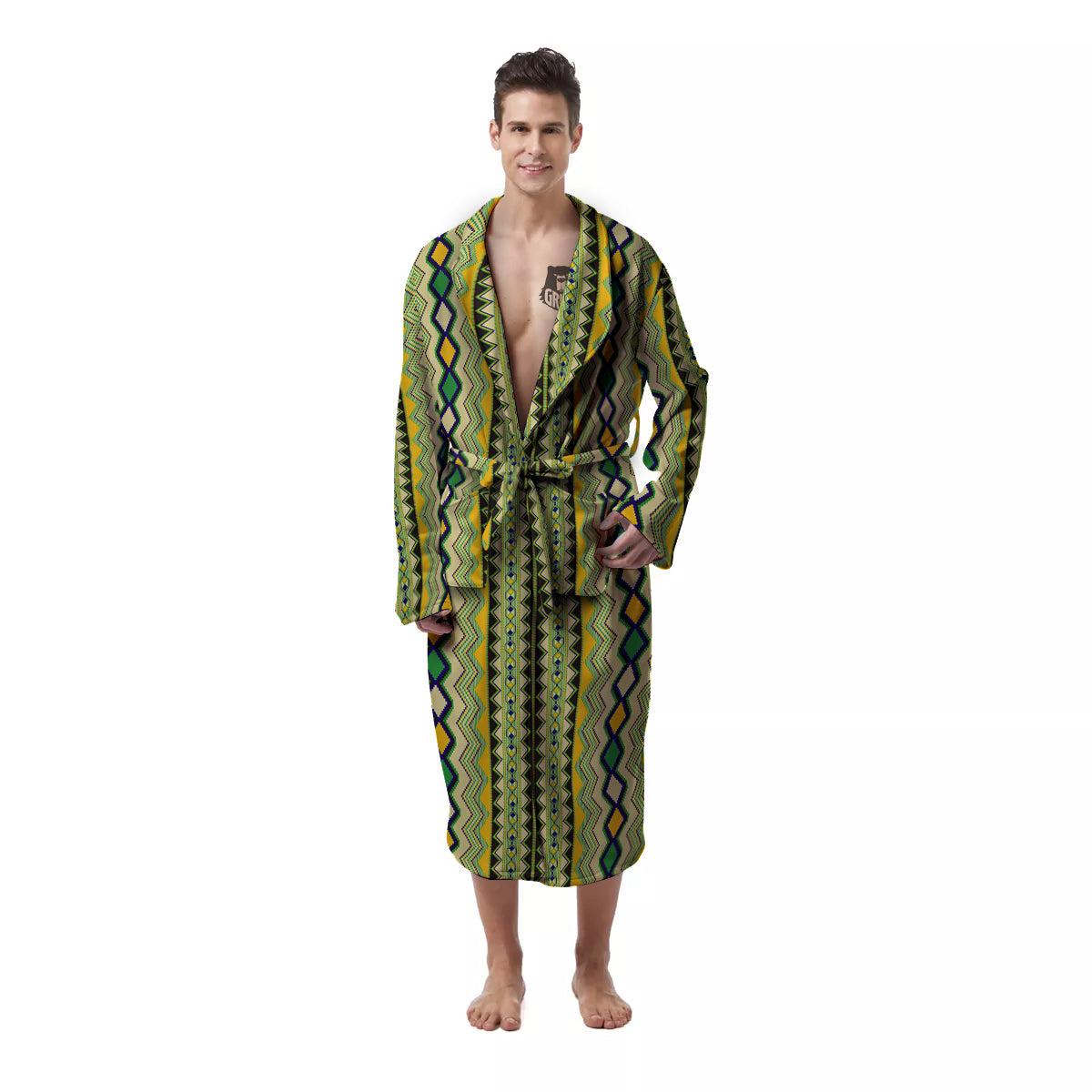 Kente African Print Pattern Men's Robe-grizzshop