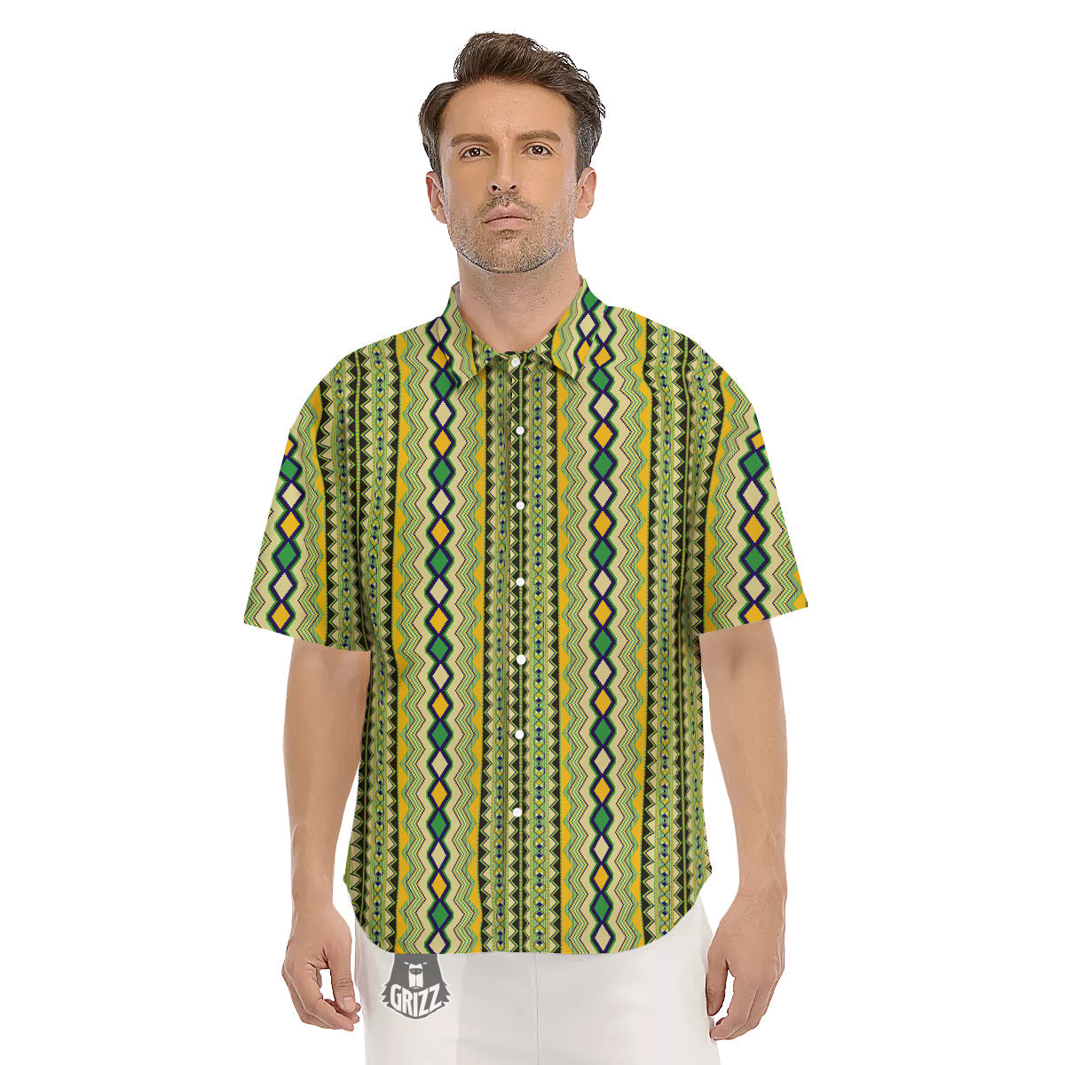 Kente African Print Pattern Men's Short Sleeve Shirts-grizzshop