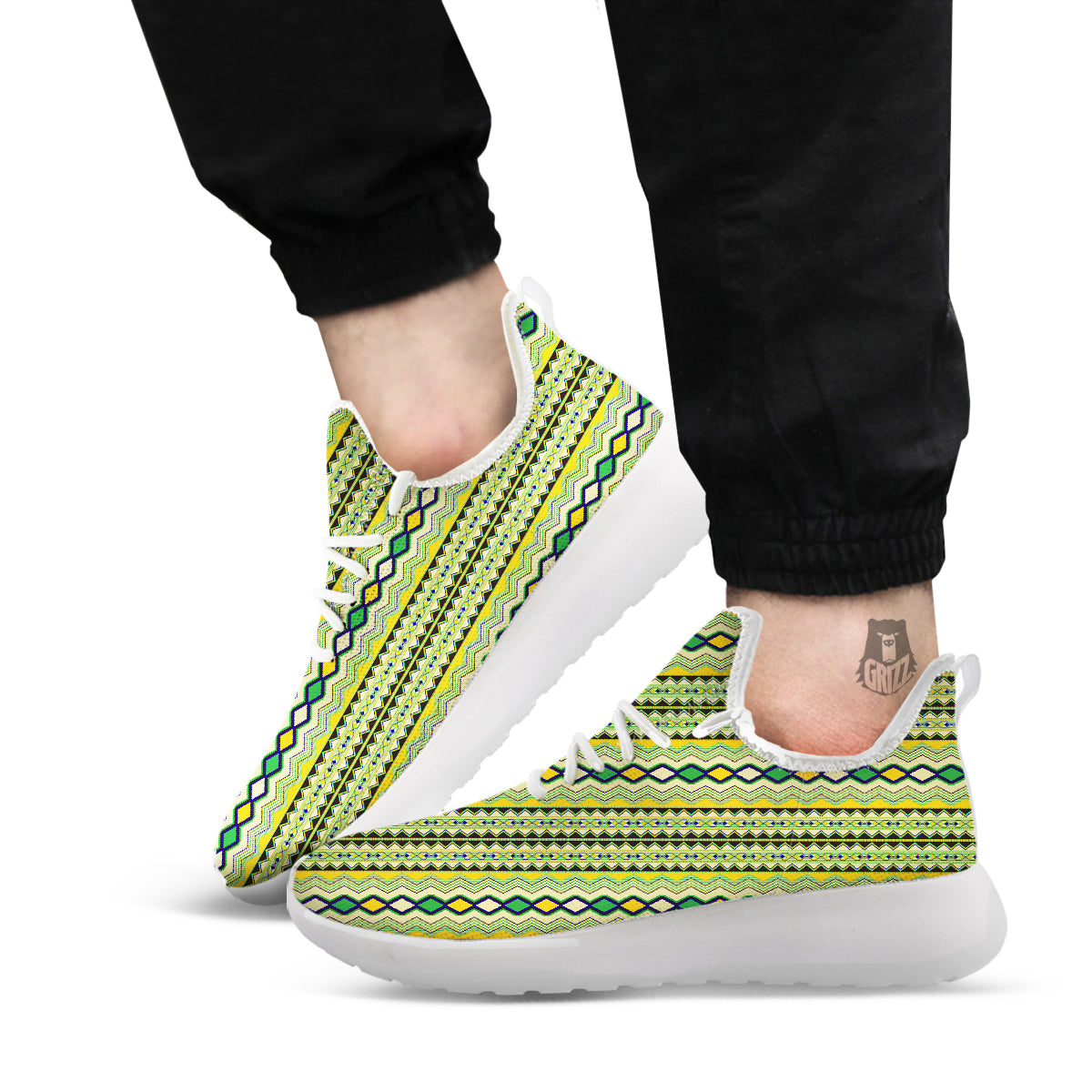 Kente African Print Pattern White Athletic Shoes-grizzshop