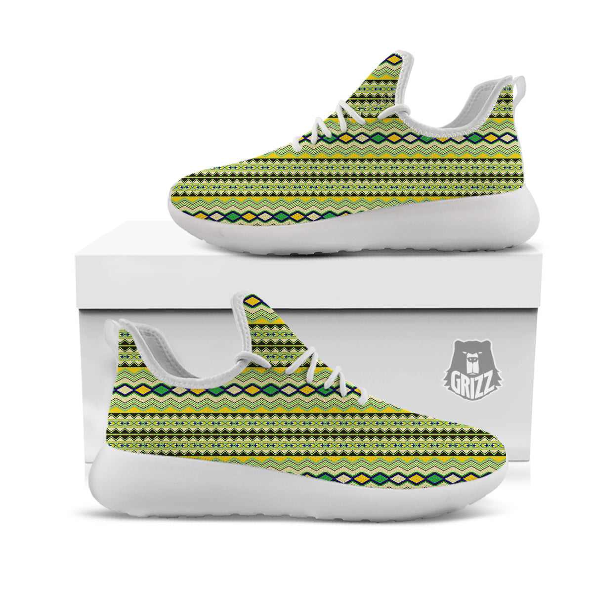 Kente African Print Pattern White Athletic Shoes-grizzshop