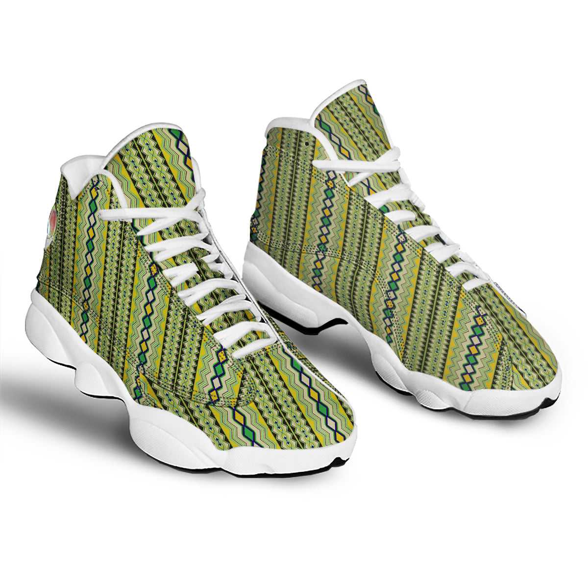 Kente African Print Pattern White Basketball Shoes-grizzshop