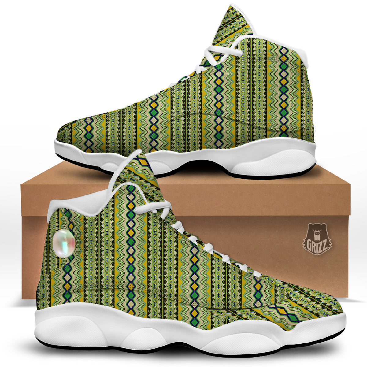 Kente African Print Pattern White Basketball Shoes-grizzshop