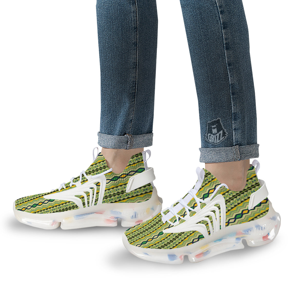 Kente African Print Pattern White Gym Shoes-grizzshop
