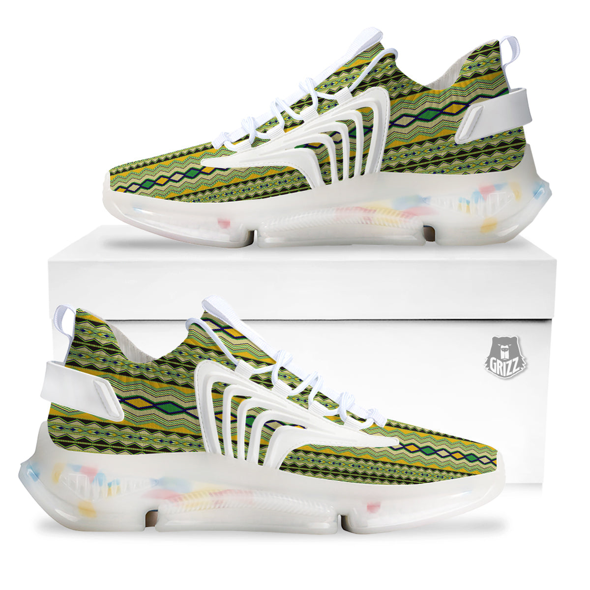 Kente African Print Pattern White Gym Shoes-grizzshop