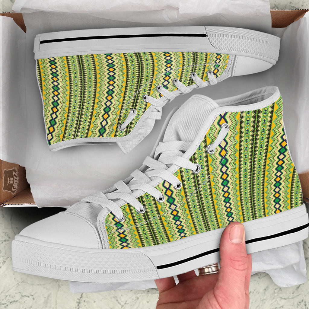 Kente African Print Pattern White High Top Shoes-grizzshop