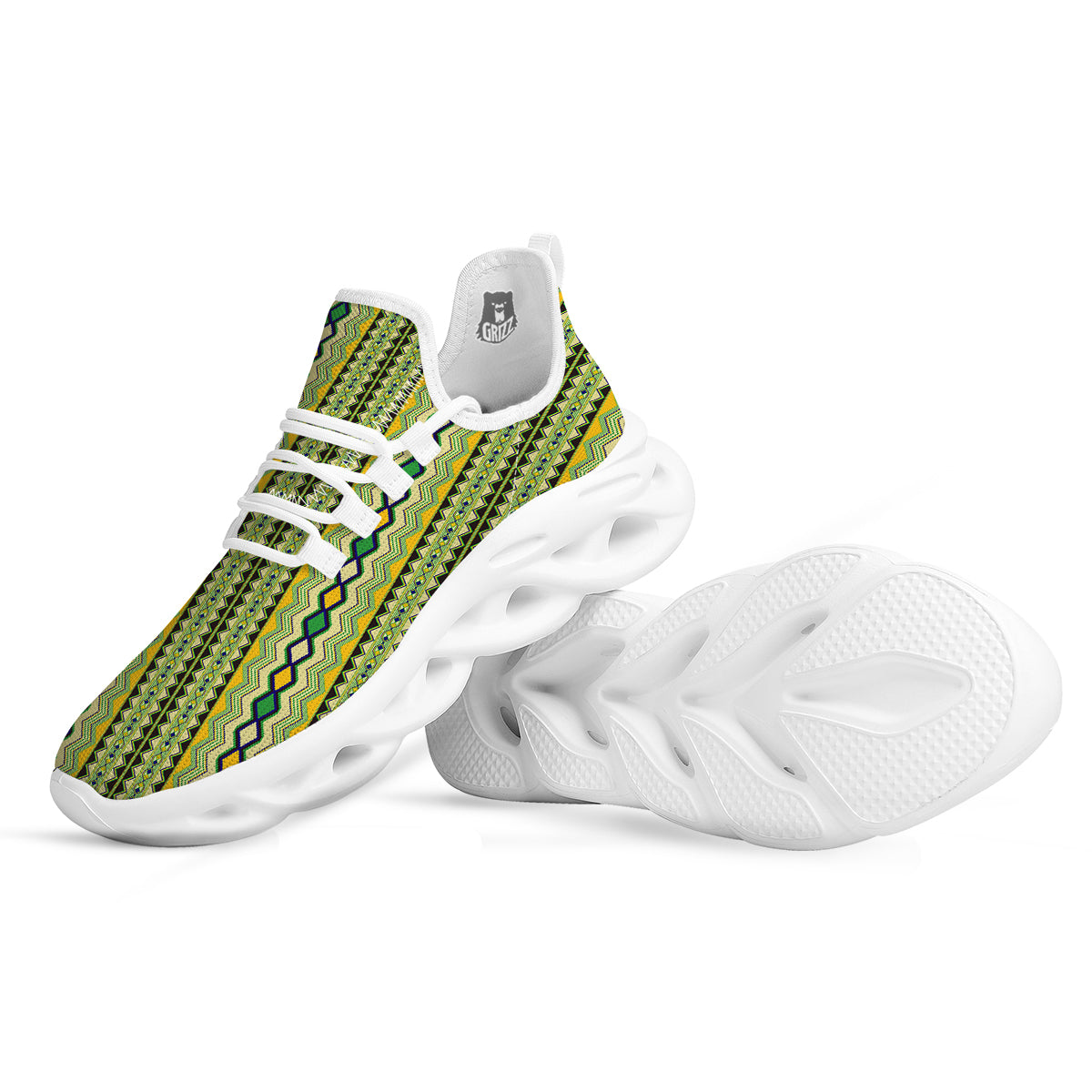 Kente African Print Pattern White Running Shoes-grizzshop