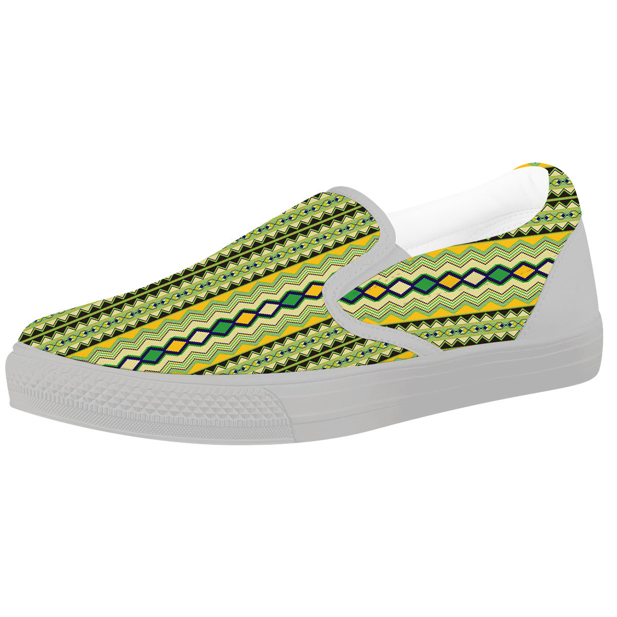 Kente African Print Pattern White Slip On Shoes-grizzshop