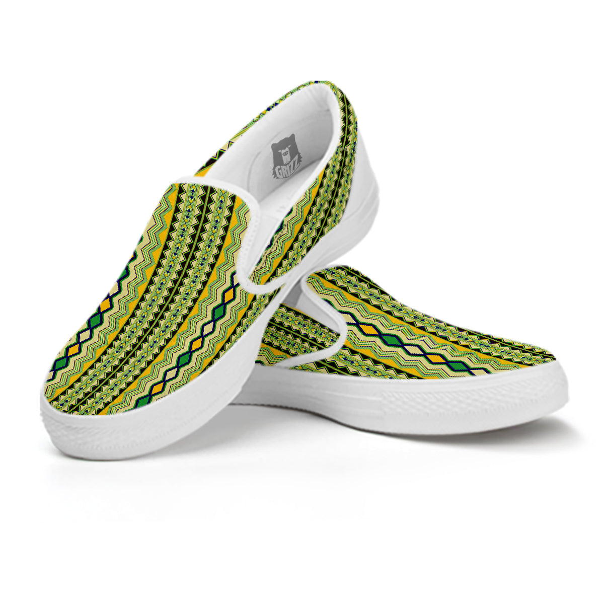 Kente African Print Pattern White Slip On Shoes-grizzshop