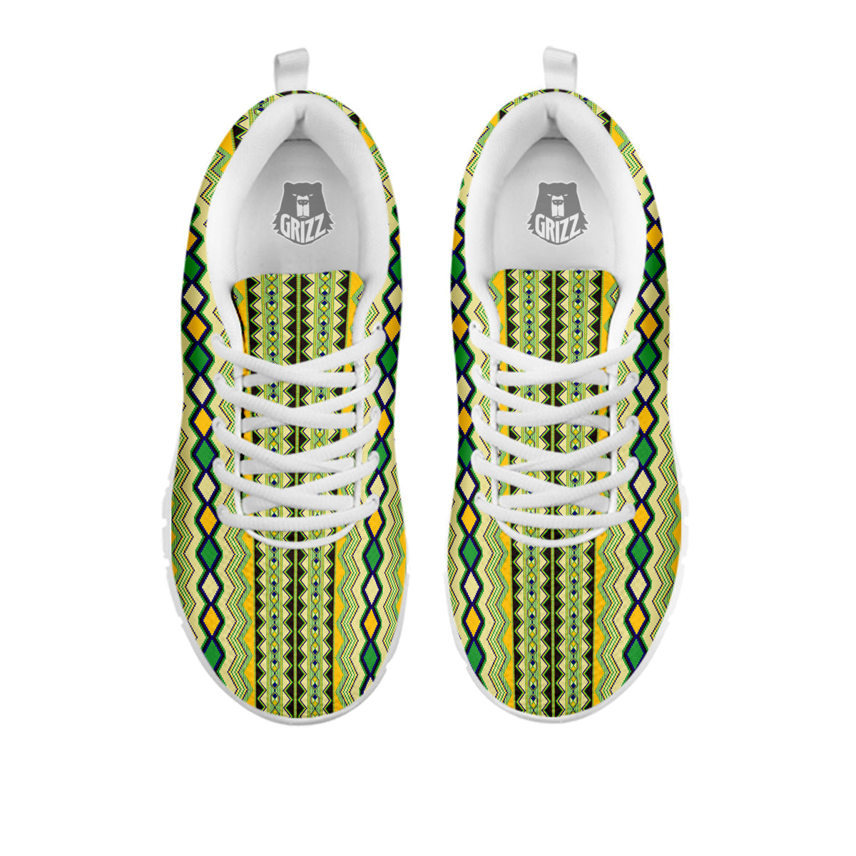 Kente African Print Pattern White Sneaker-grizzshop