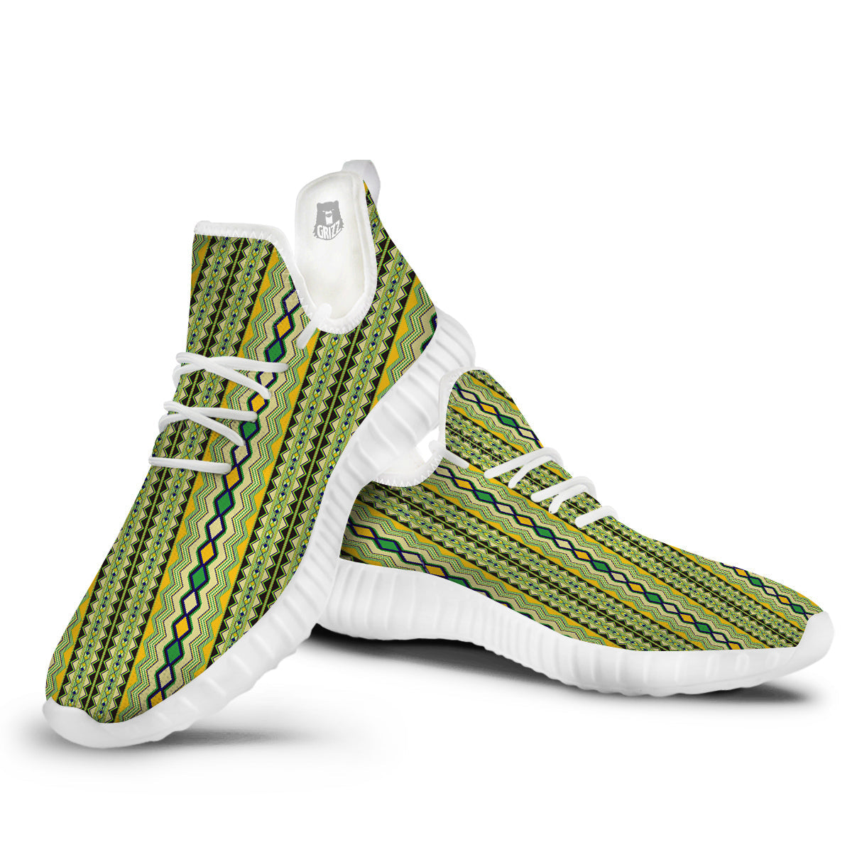 Kente African Print Pattern White Walking Shoes-grizzshop