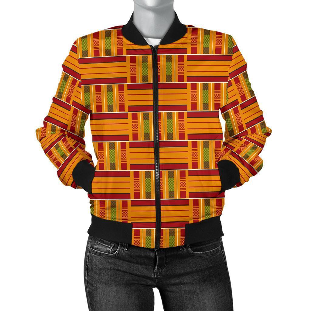 Kente African Print Pattern Women Casual Bomber Jacket-grizzshop