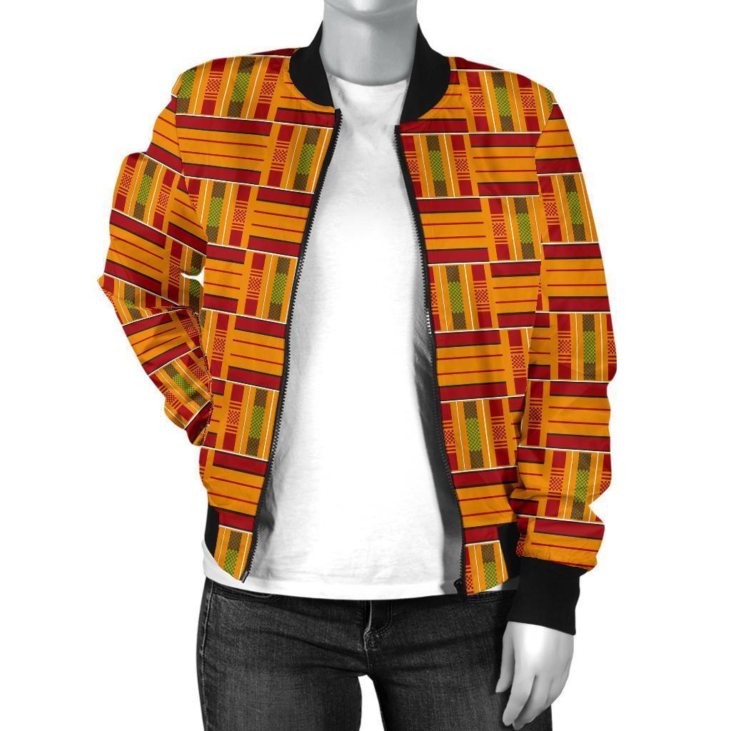 Kente African Print Pattern Women Casual Bomber Jacket-grizzshop