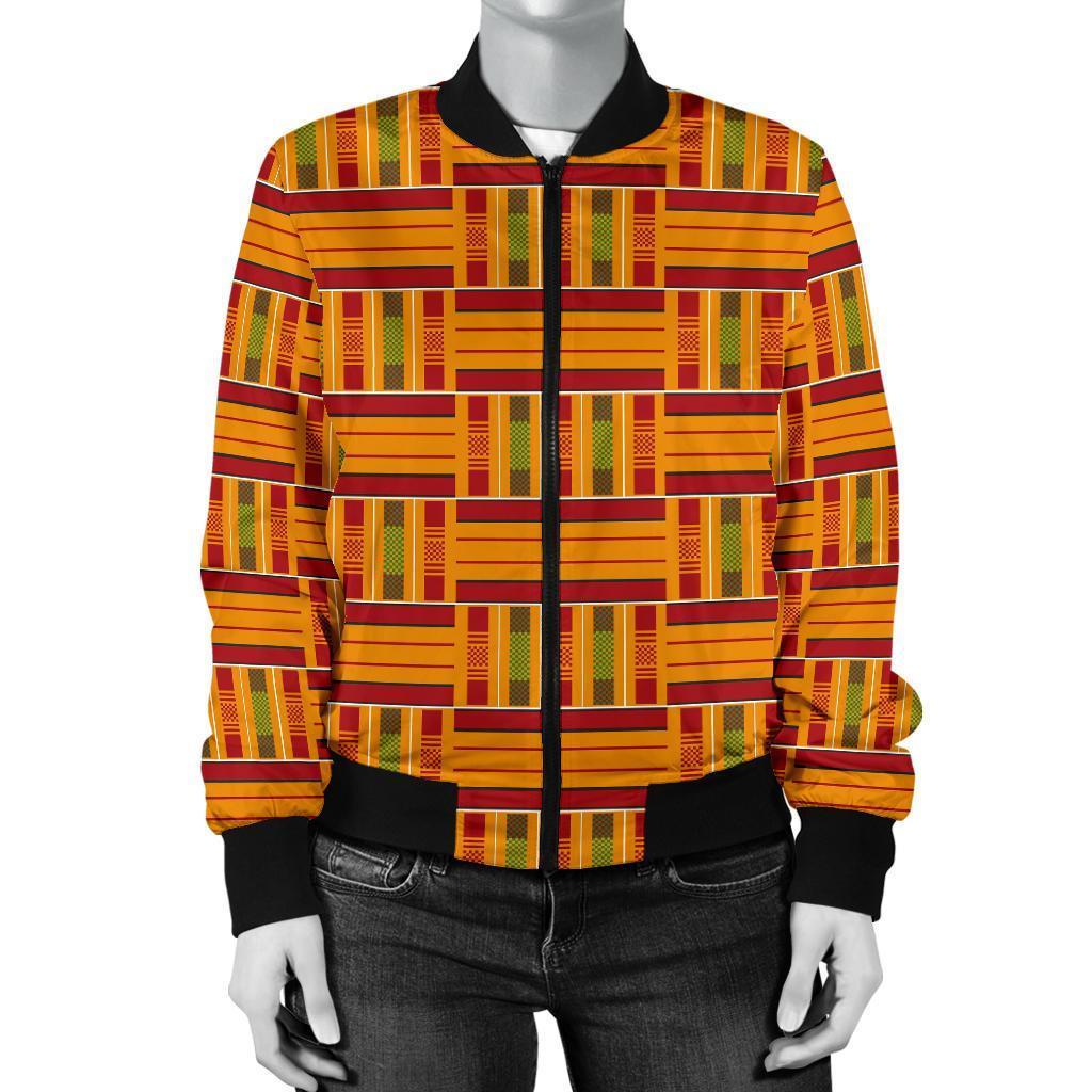Kente African Print Pattern Women Casual Bomber Jacket-grizzshop