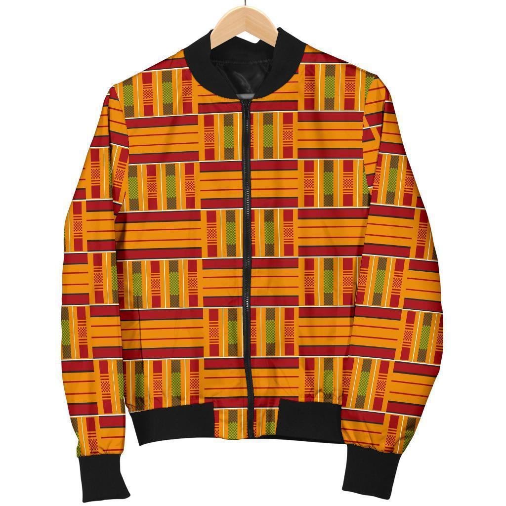Kente African Print Pattern Women Casual Bomber Jacket-grizzshop