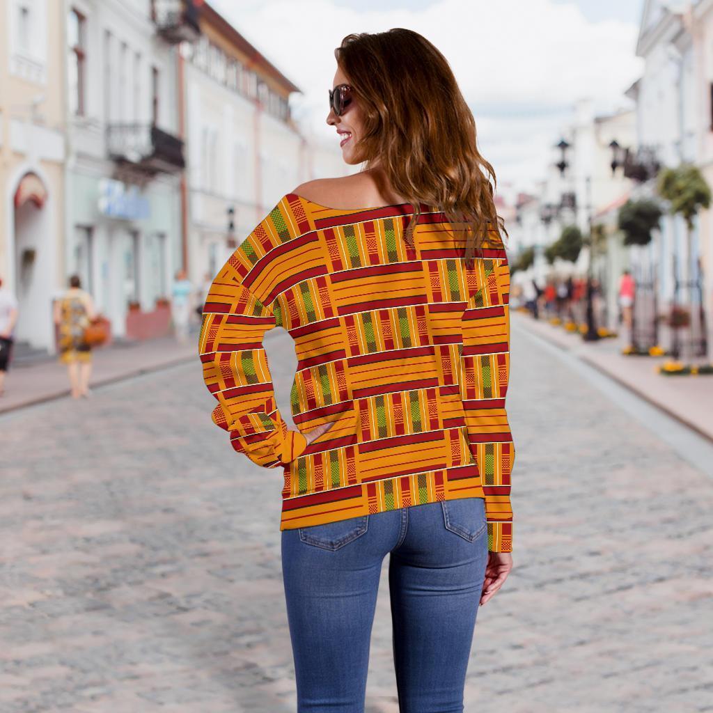 Kente African Print Pattern Women Off Shoulder Sweatshirt-grizzshop