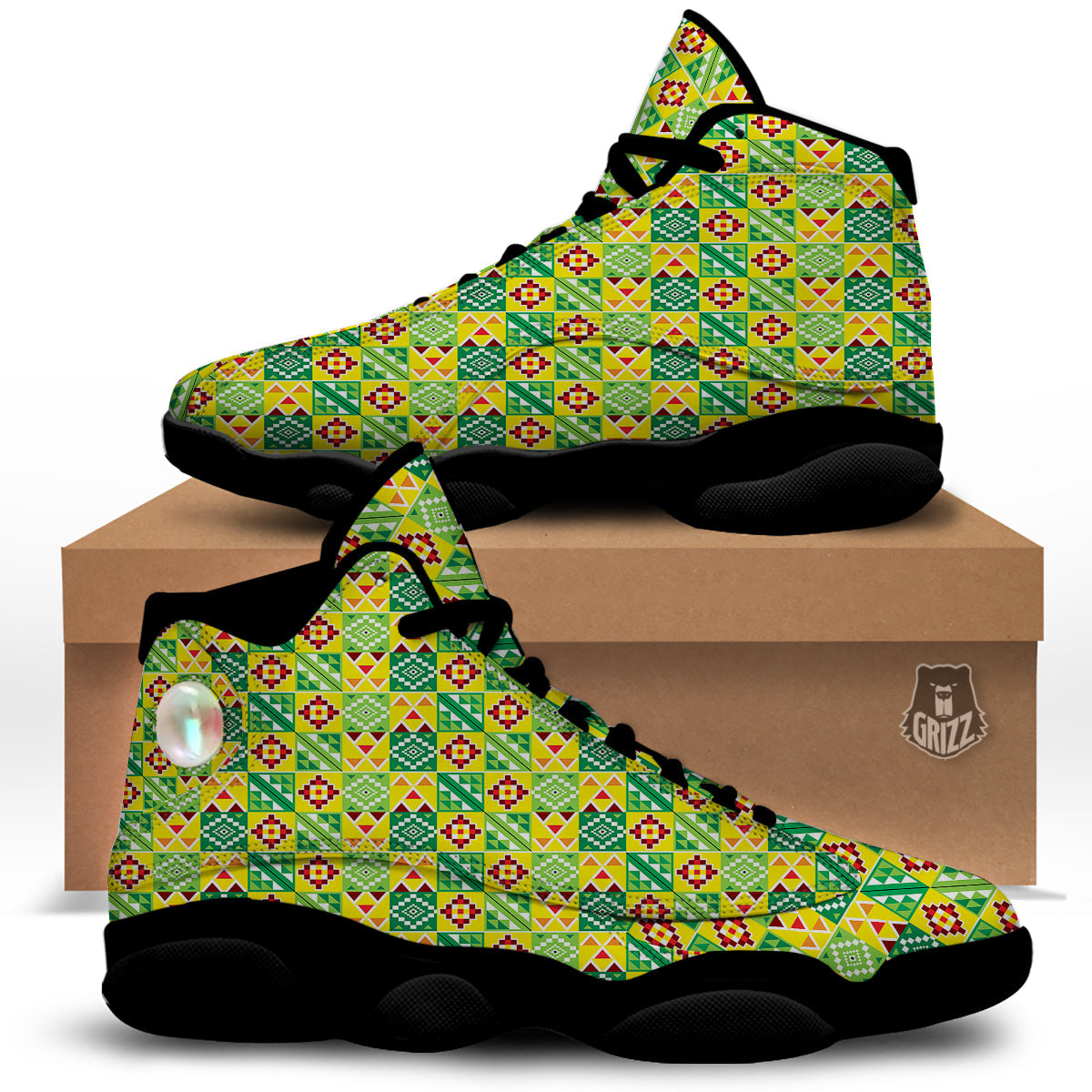 Kente Asante Print Pattern Black Basketball Shoes-grizzshop