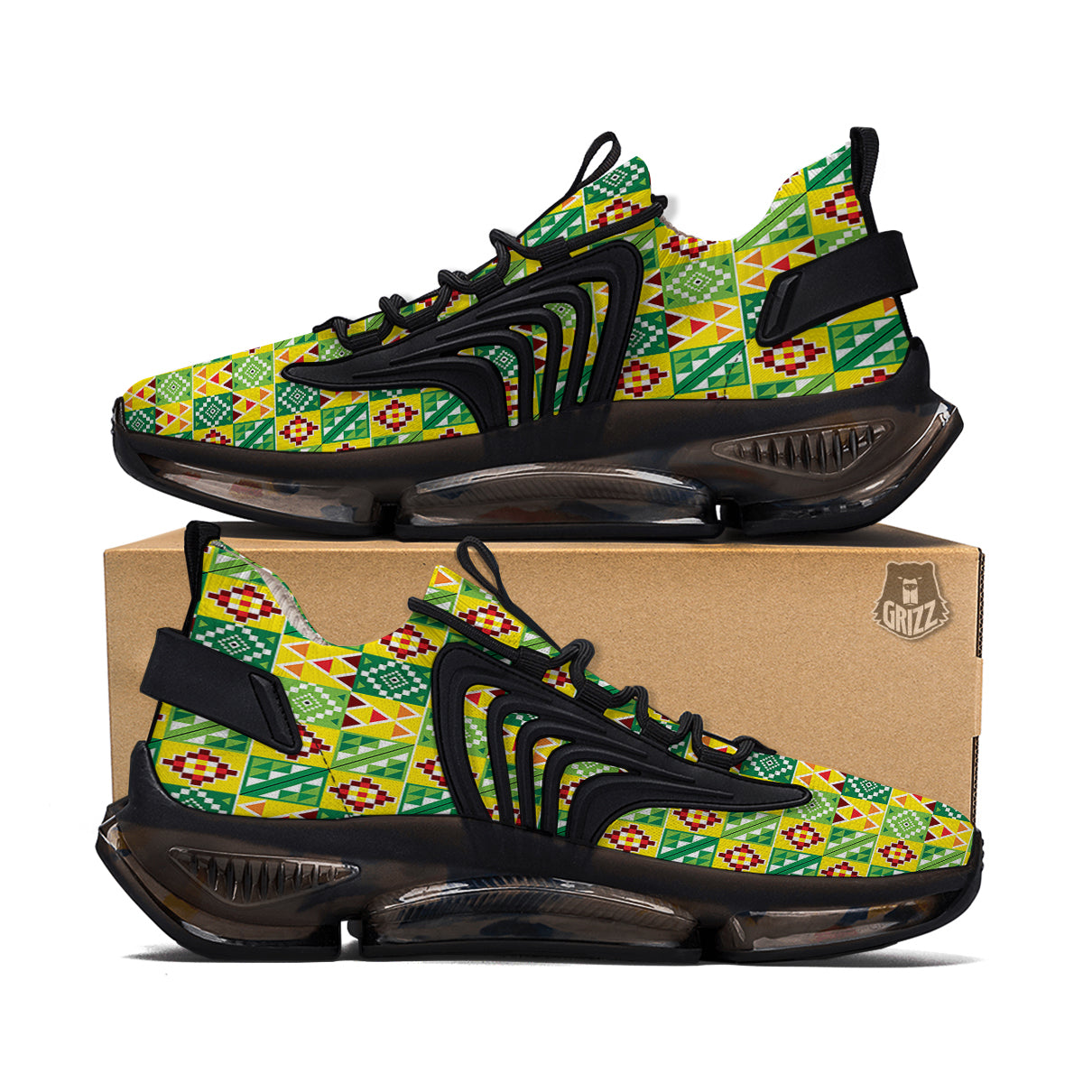 Kente Asante Print Pattern Black Gym Shoes-grizzshop