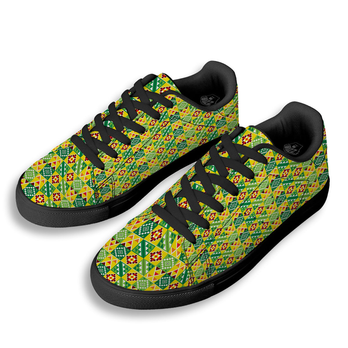 Kente Asante Print Pattern Black Low Top Sneakers-grizzshop