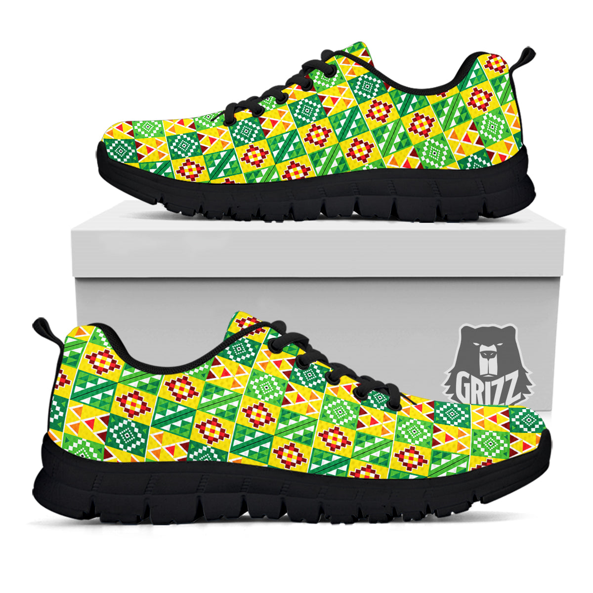 Kente Asante Print Pattern Black Sneaker-grizzshop