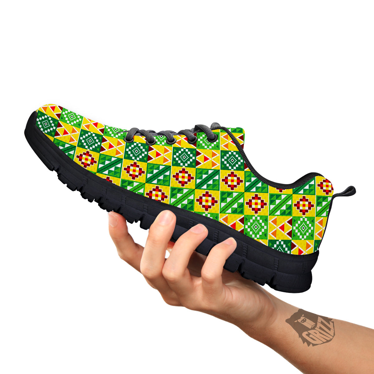 Kente Asante Print Pattern Black Sneaker-grizzshop