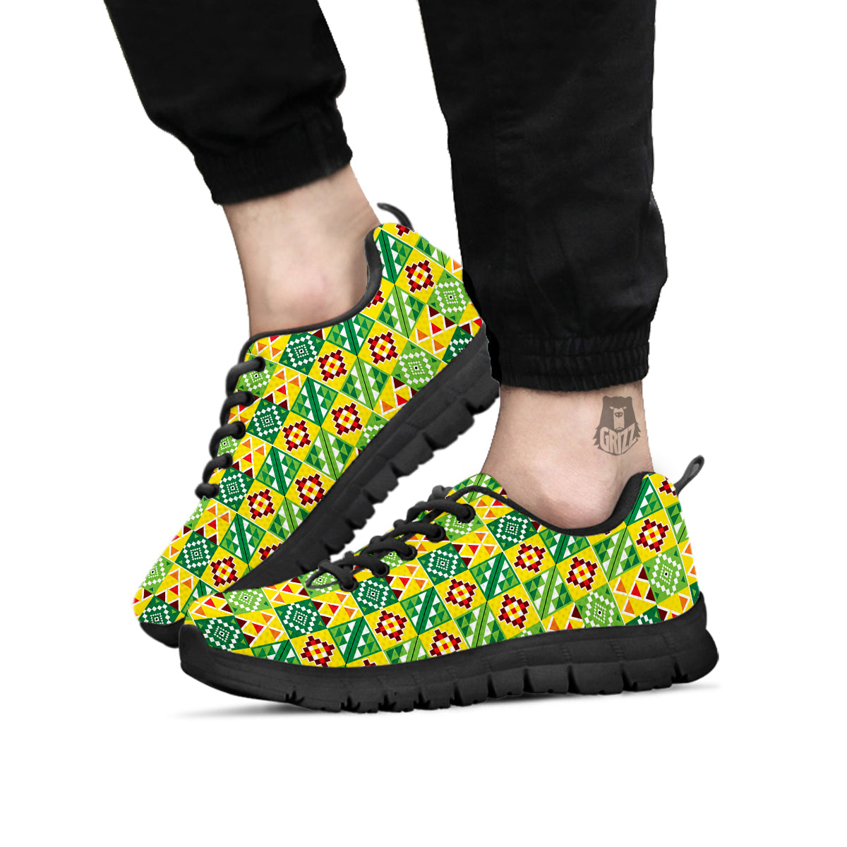 Kente Asante Print Pattern Black Sneaker-grizzshop