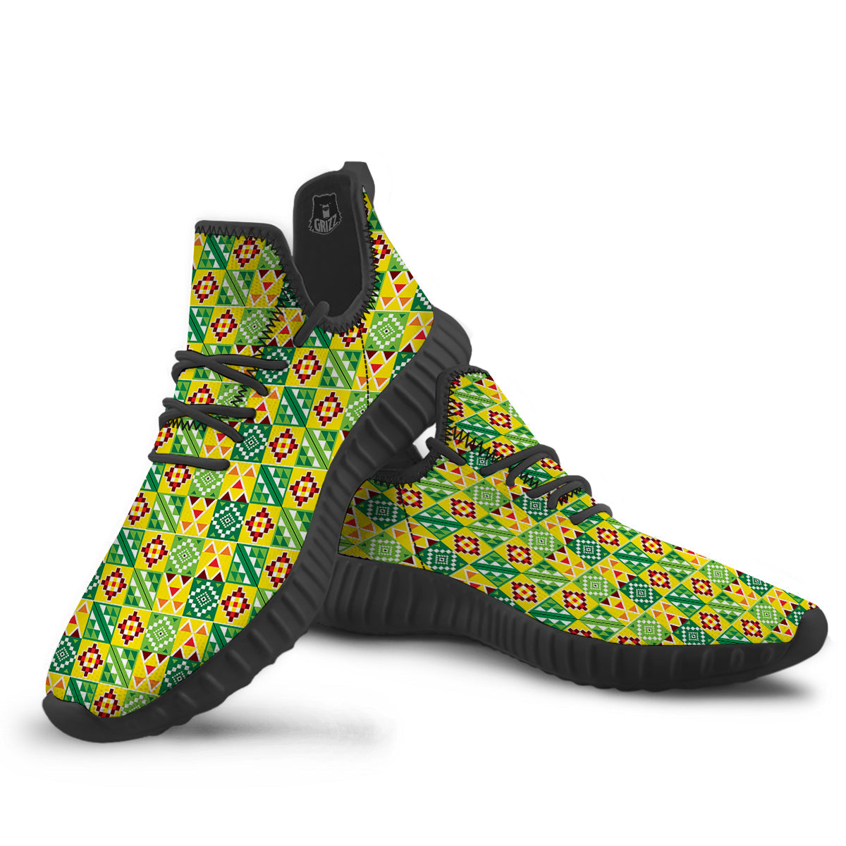 Kente Asante Print Pattern Black Walking Shoes-grizzshop