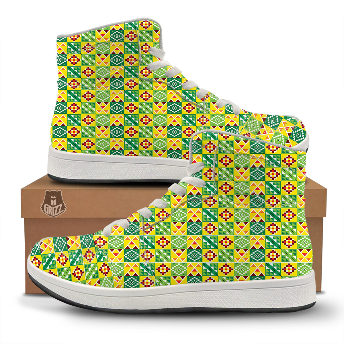 Kente Asante Print Pattern High Top Sneakers-grizzshop