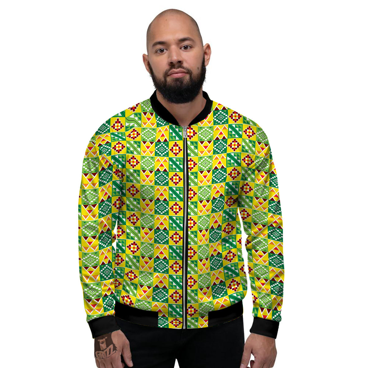 Kente Asante Print Pattern Men's Bomber Jacket-grizzshop