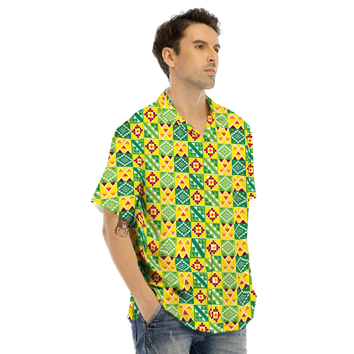 Kente Asante Print Pattern Men's Hawaiian Shirt-grizzshop