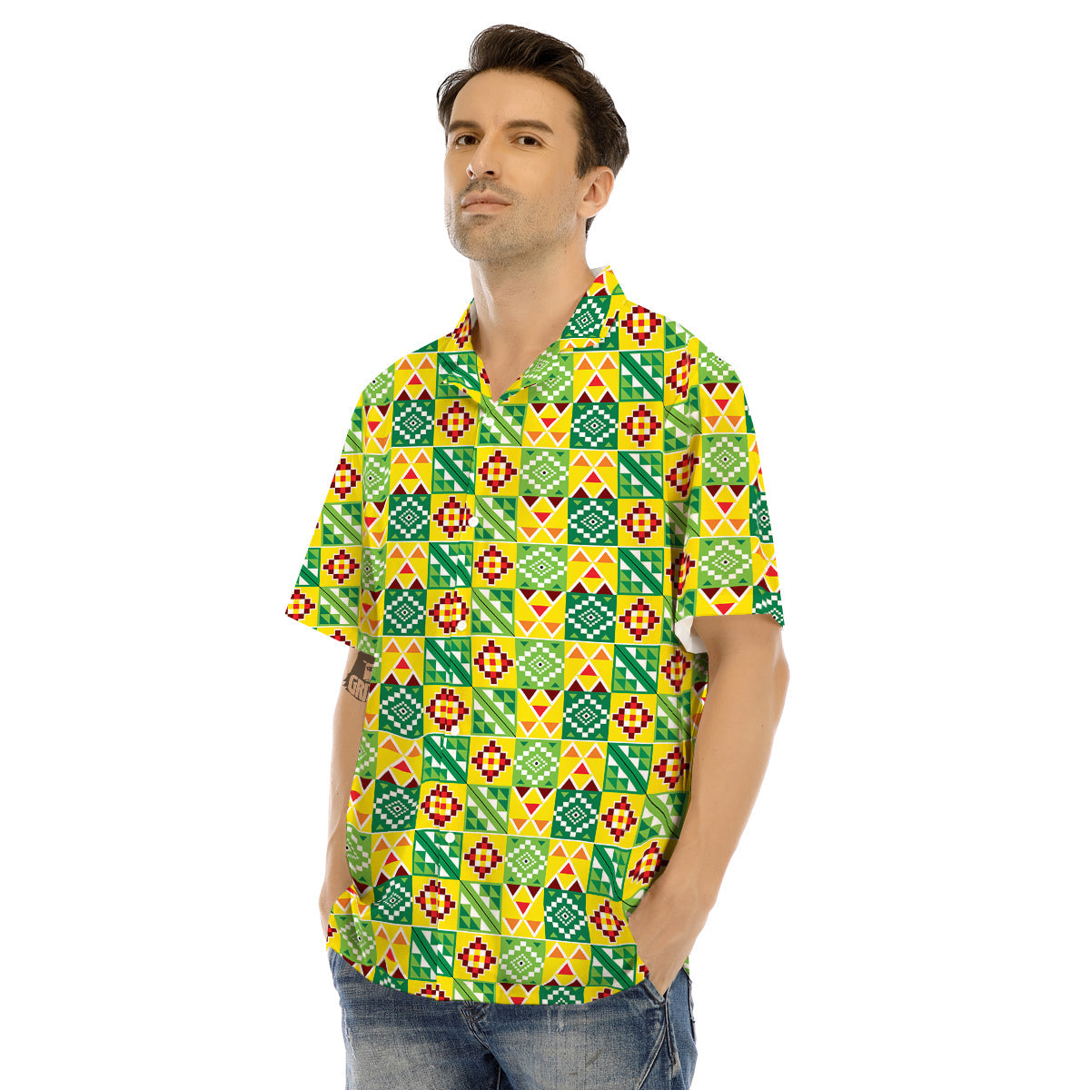 Kente Asante Print Pattern Men's Hawaiian Shirt-grizzshop