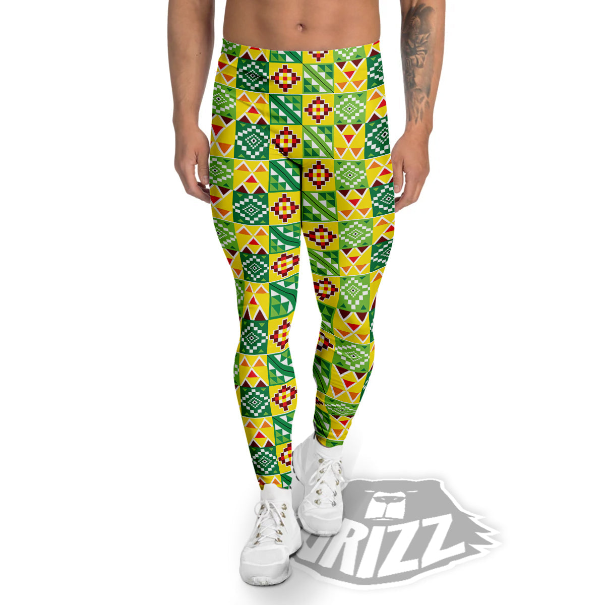 Kente Asante Print Pattern Men's Leggings-grizzshop