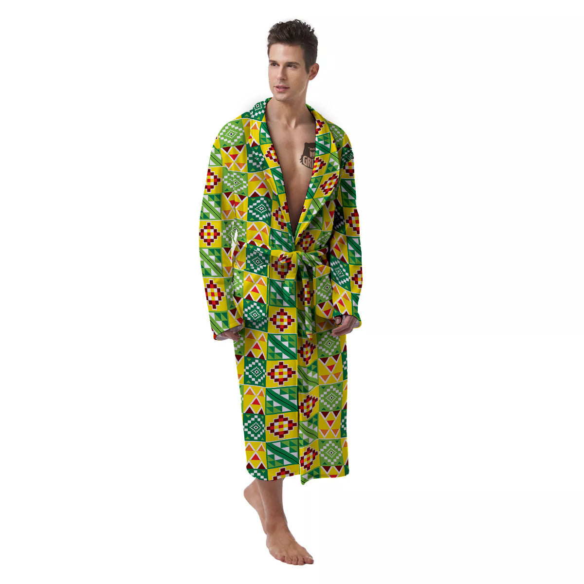 Kente Asante Print Pattern Men's Robe-grizzshop