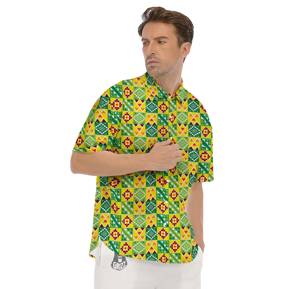 Kente Asante Print Pattern Men's Short Sleeve Shirts-grizzshop