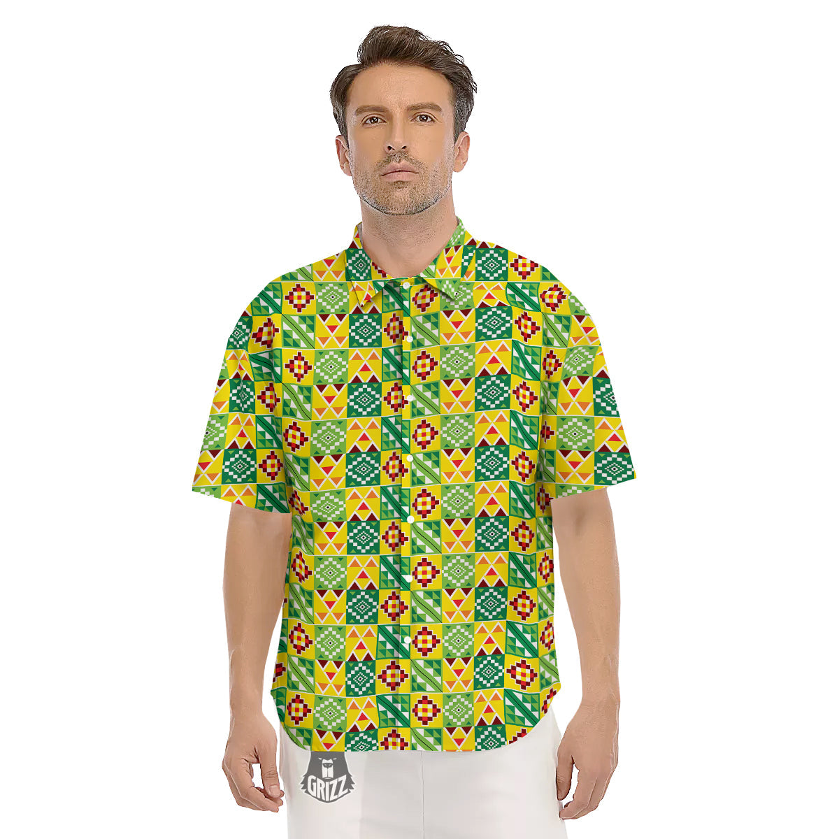 Kente Asante Print Pattern Men's Short Sleeve Shirts-grizzshop