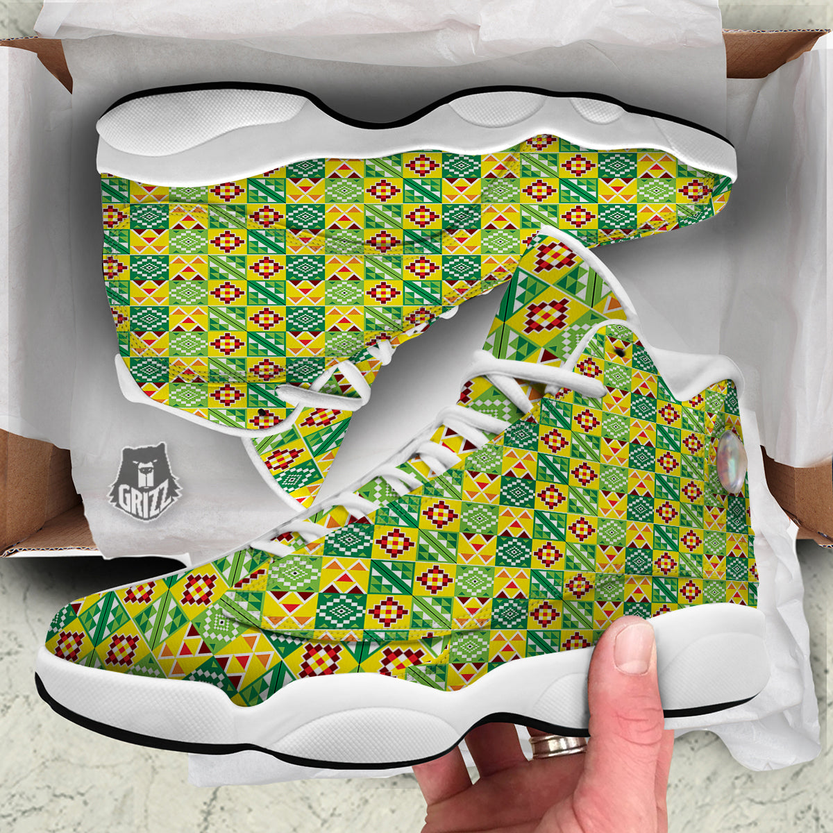 Kente Asante Print Pattern White Basketball Shoes-grizzshop
