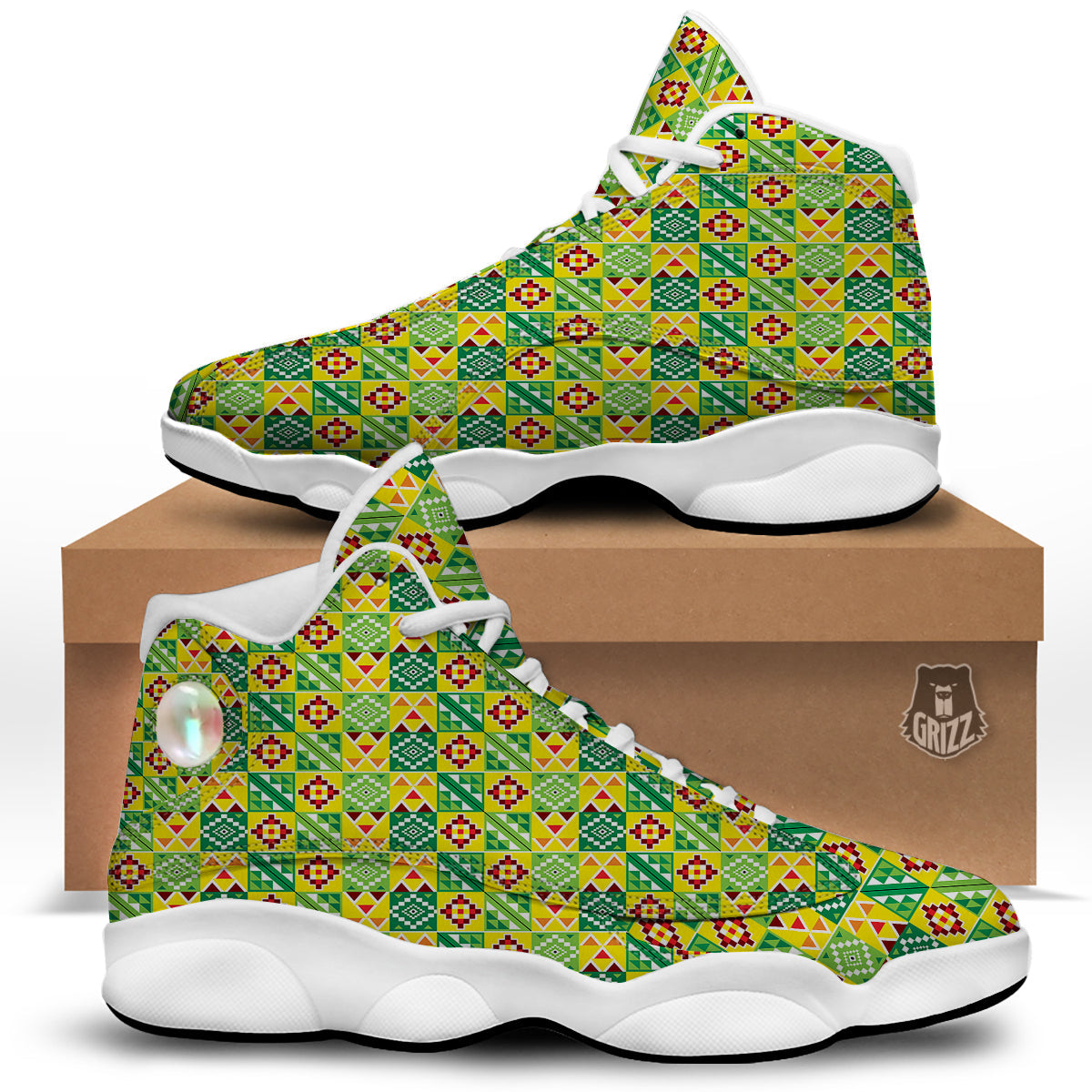 Kente Asante Print Pattern White Basketball Shoes-grizzshop